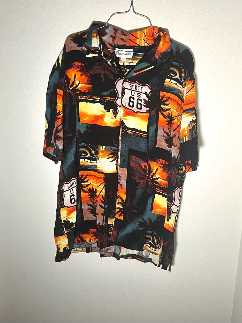 No Boundaries Men's Route 66 Sunset Print Button-Down - Black & Orange